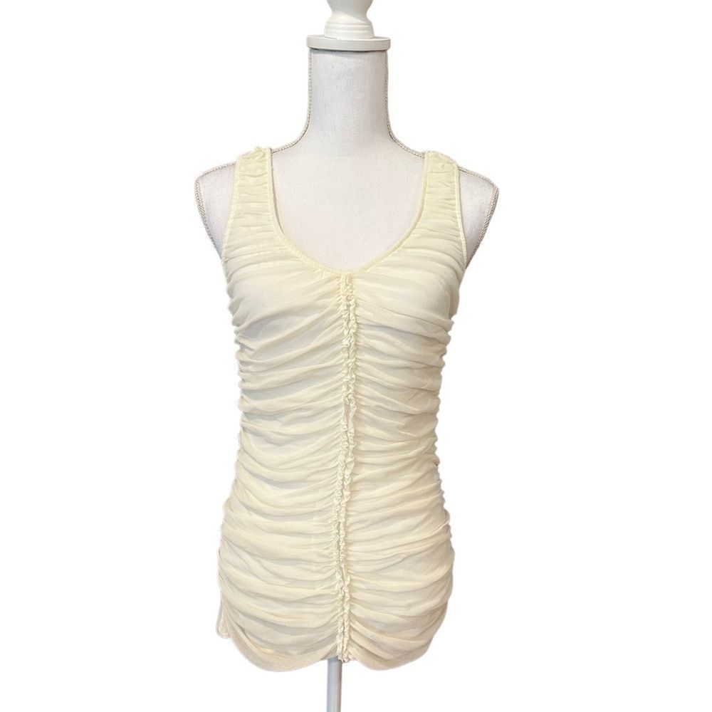 Express Ivory Ruched Scoop Neck Tank Top